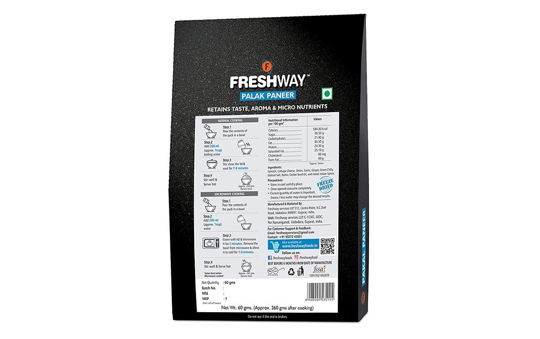 Freshway Palak Paneer    Pack  60 grams